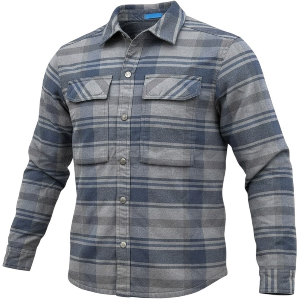 Stio Buckhorn Insulated Snap Shirt Men Size Large Flannel Jacket Blue/Gray Plaid